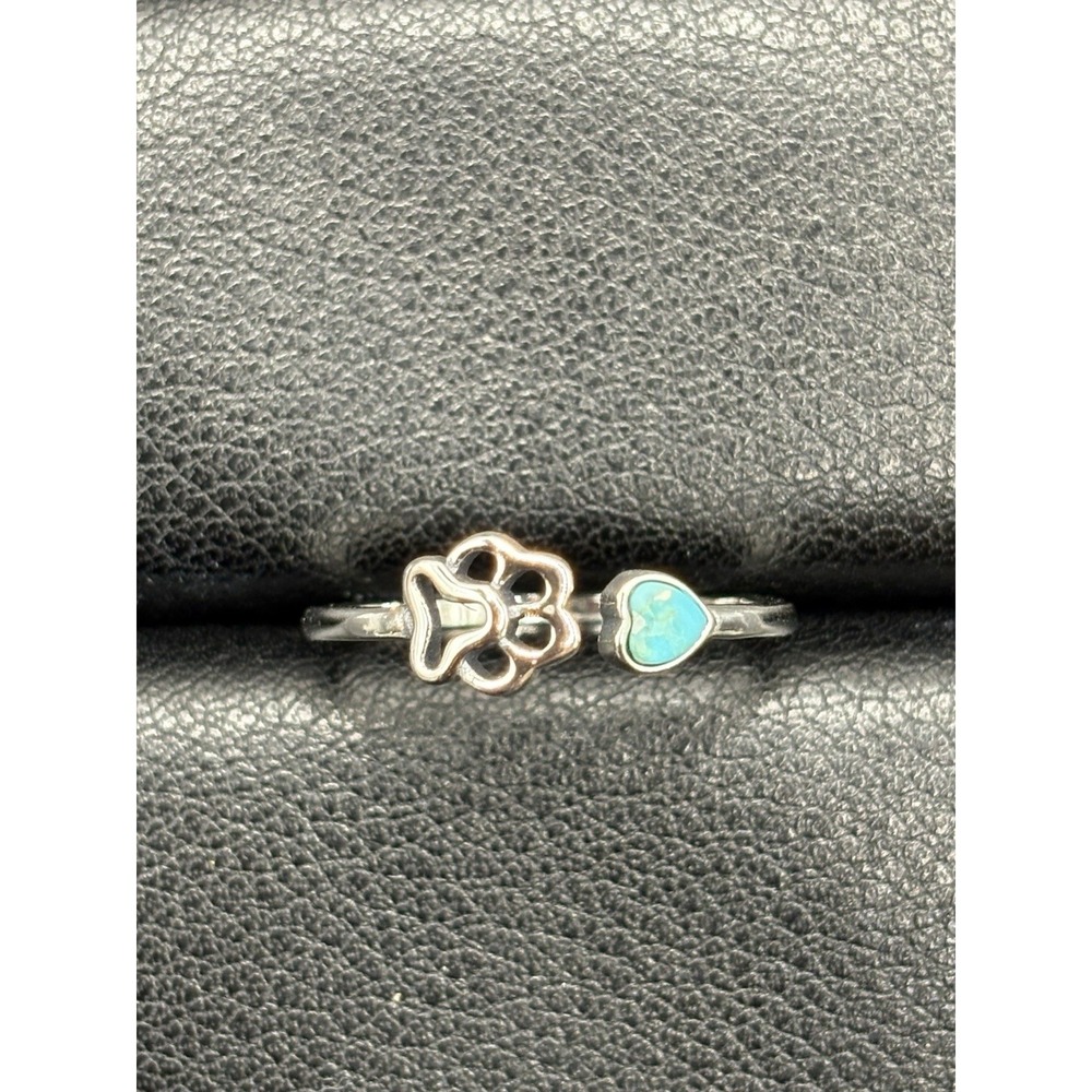 New Condition Sterling Silver Turquoise Paw Print Ring Size 7 G31